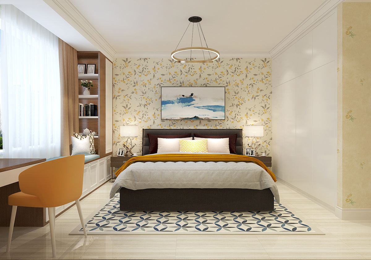 鳴湖半島132平米現(xiàn)代簡約風格裝修效果圖