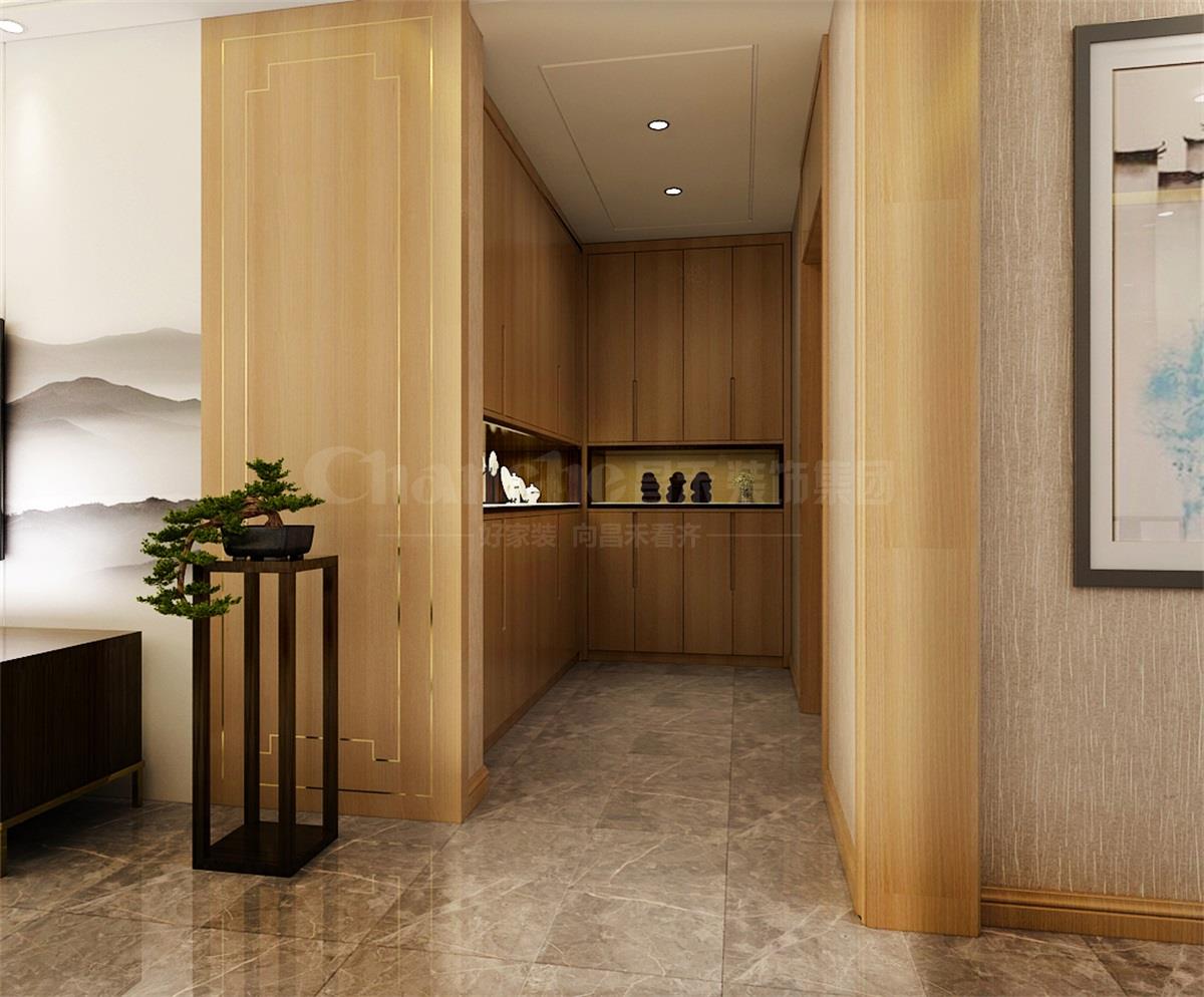 進(jìn)門(mén)處的鞋柜，既滿(mǎn)足了屋主的生活習(xí)慣，又體現(xiàn)出對(duì)自然人文古意的喜好之情。